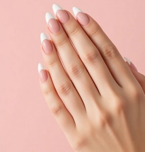 Long French Tip on Almond Nails