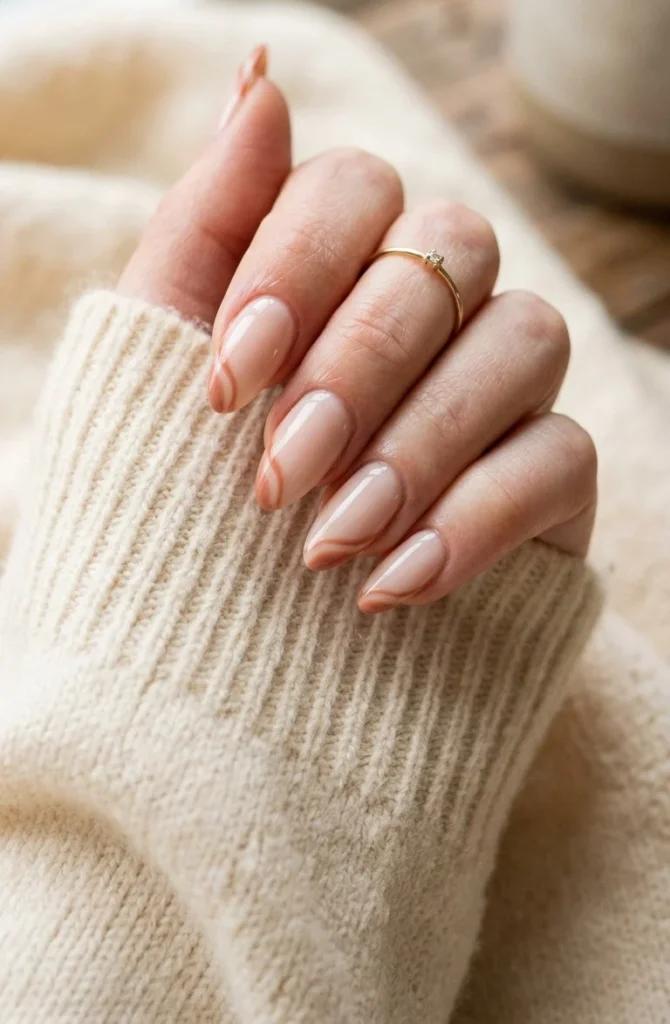  Terracotta Swirl Tips on a Milky Nude Base