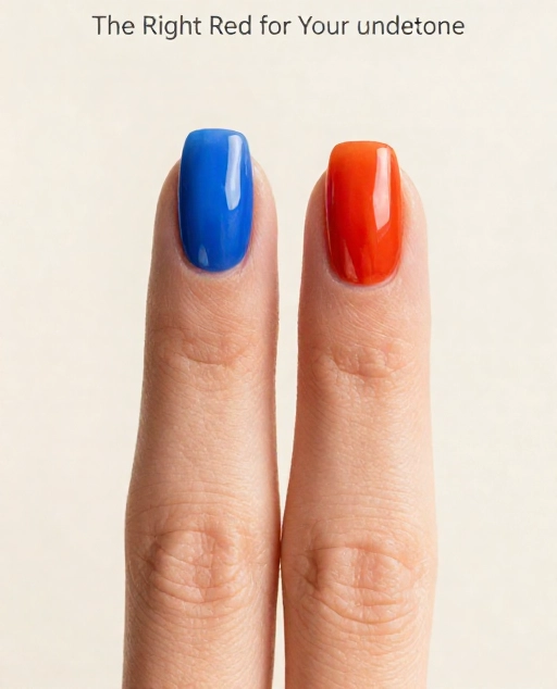 blue based red and orange based red nail polish comparison