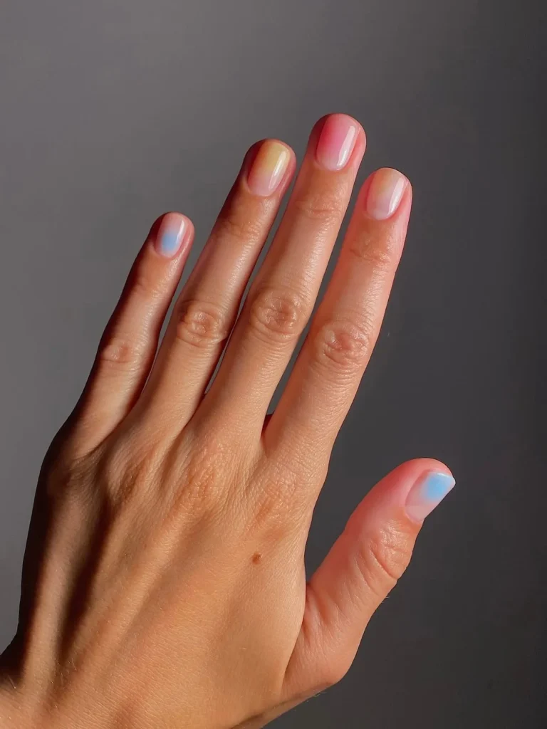 Watercolor Pastel Wash on Short Natural Nails
