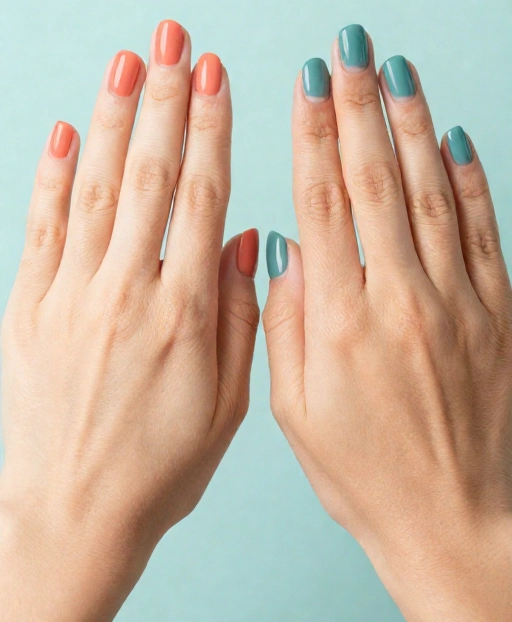 sheer layer shifting coral nail polish into a custom teal coral shade