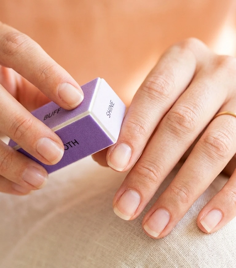 buffing nails smooth before polish to prevent streaks